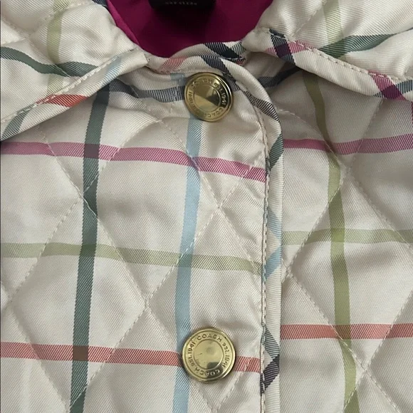 Coach Ivory Quilted Plaid Puffer Jacket with Multicolor Stripes - Picture 5 of 7
